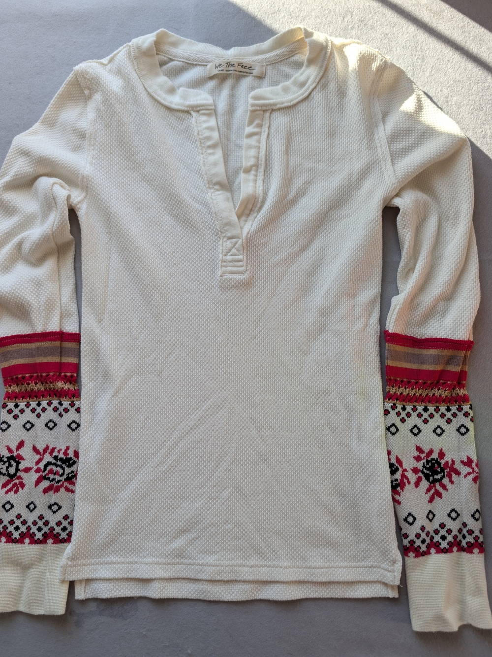 Free People We The Free Mikah Layering Cuff Thermal Top Fair Isle Small